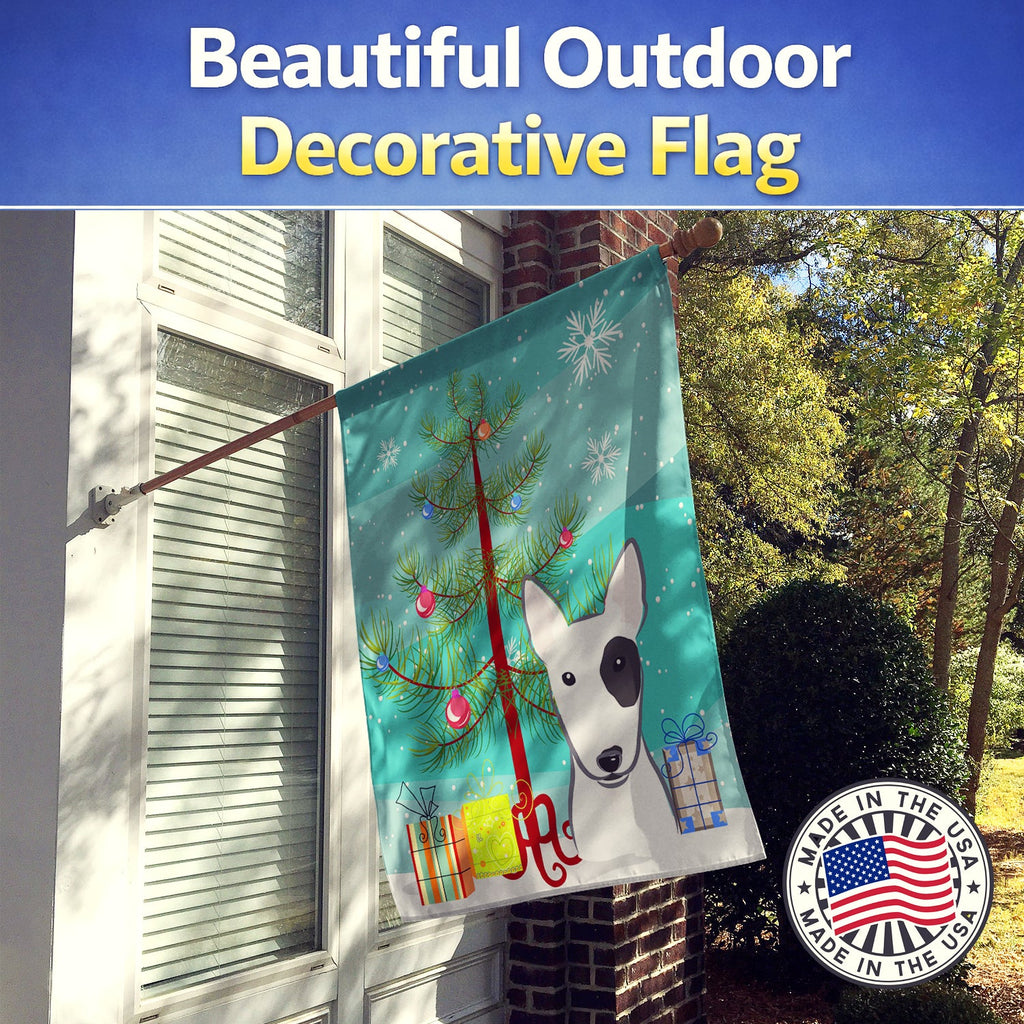 Christmas Tree and Bull Terrier House Flag 28x40 Porch Sleeve Pole Decorative Outside Yard Banner Artwork Wall Hanging, Polyester