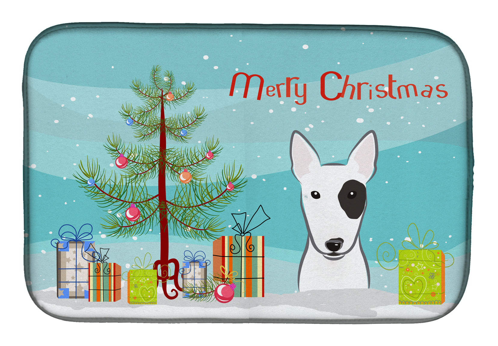 Christmas Tree and Bull Terrier Dish Drying Mat Absorbent Dish Drying Mat Pad for Kitchen Counter Dish Drainer Mat for Countertop, 14 x 21", Multicolor