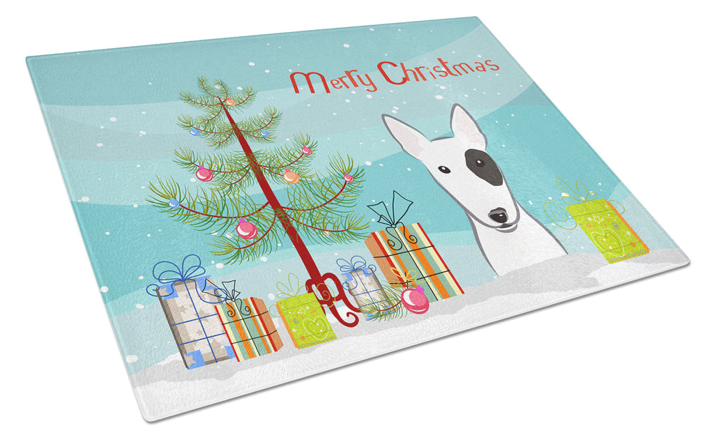 Christmas Tree and Bull Terrier Cutting Board Tempered Glass Kitchen Cutting Surface, Heat Resistant Chopping, Non-Slip Feet, Food Prep & Serving