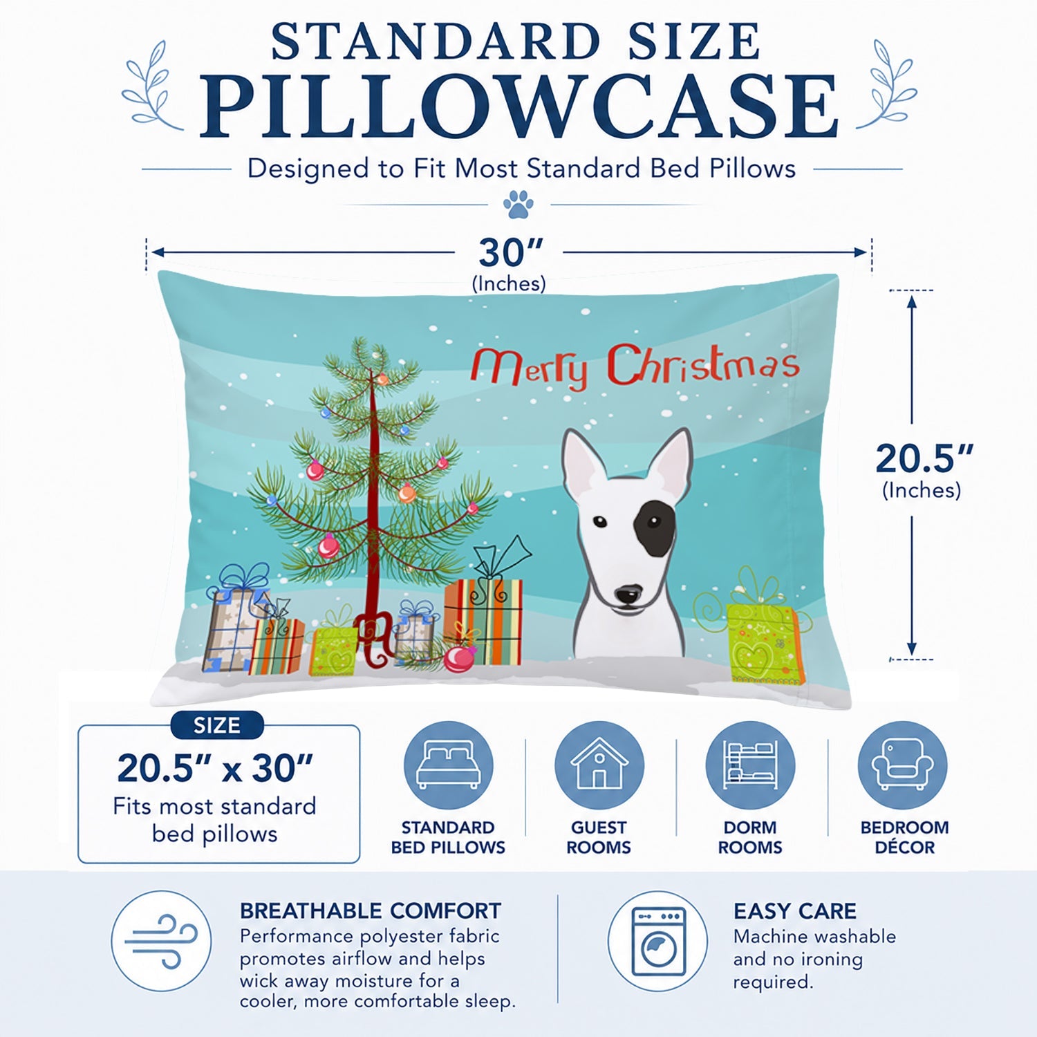 Christmas Tree and Bull Terrier Standard Pillowcase Lightweight Super Soft Easy Care Decorative Artwork Pillowcase, Standard