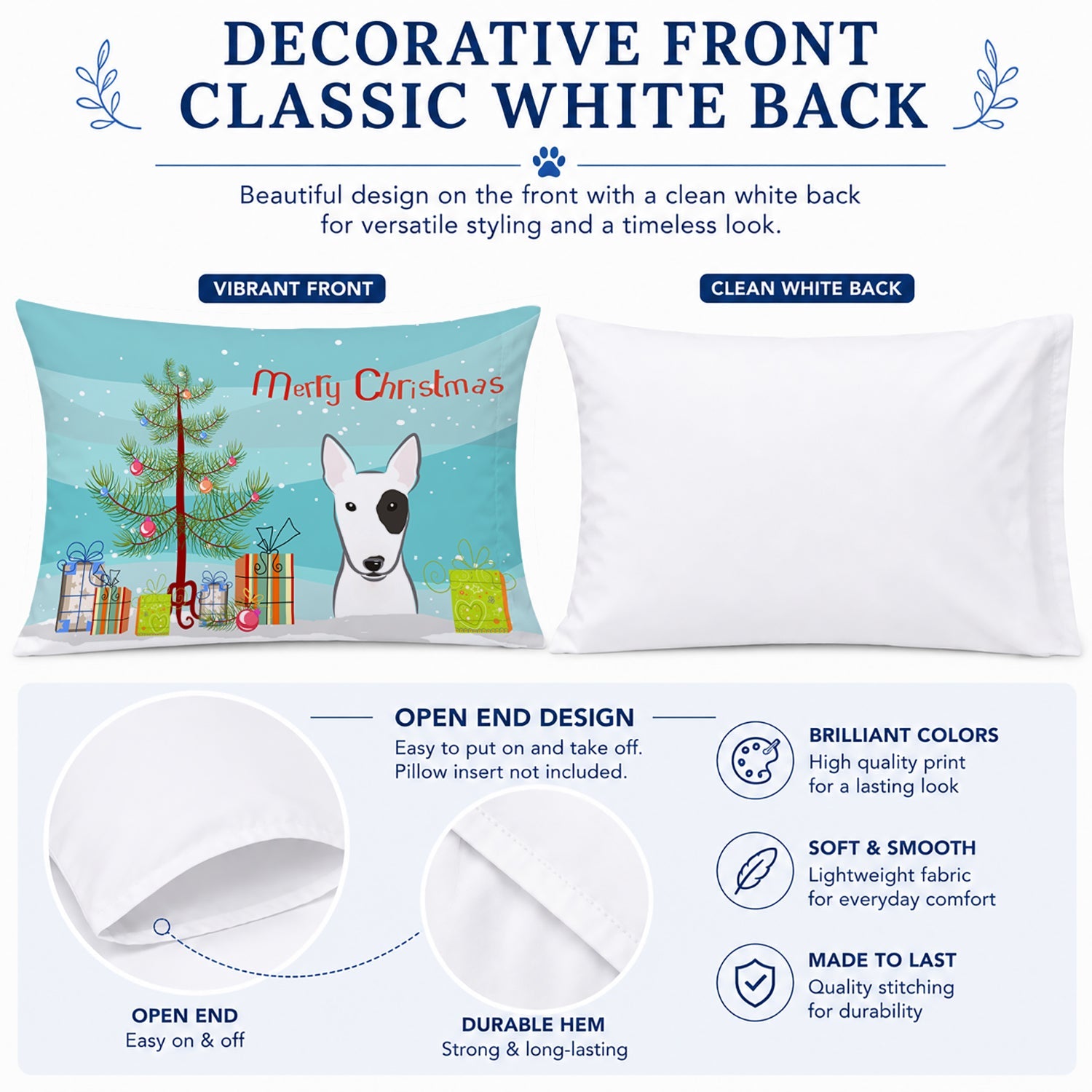 Christmas Tree and Bull Terrier Standard Pillowcase Lightweight Super Soft Easy Care Decorative Artwork Pillowcase, Standard