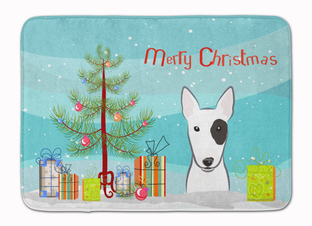Christmas Tree and Bull Terrier Memory Foam Kitchen Mat Machine Washable Anti-Fatigue Cushion Comfort Bath or Kitchen Rug