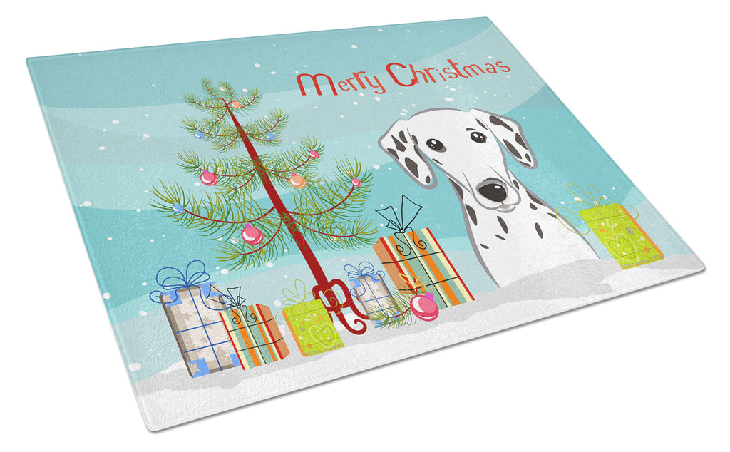 Christmas Tree and Dalmatian Cutting Board Tempered Glass Kitchen Cutting Surface, Heat Resistant Chopping, Non-Slip Feet, Food Prep & Serving