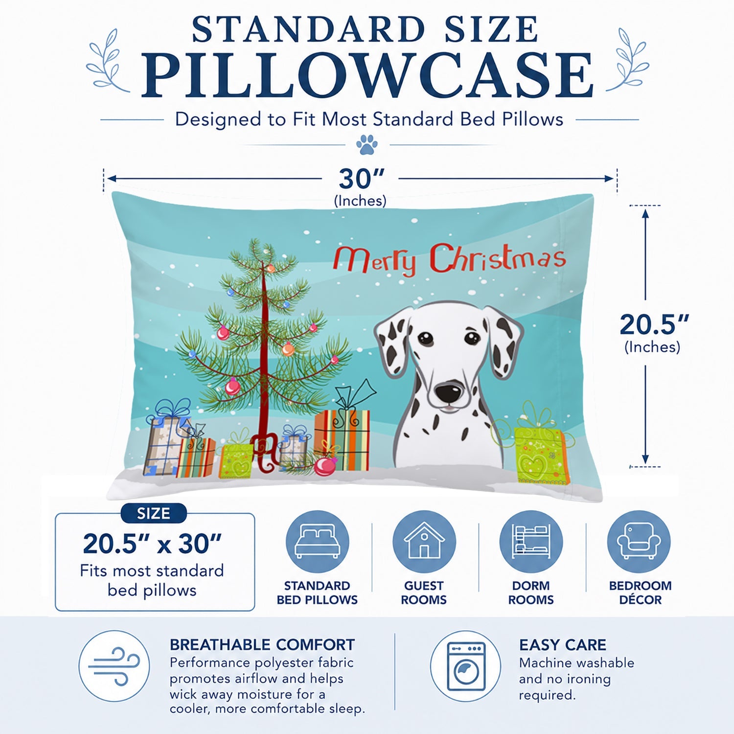 Christmas Tree and Dalmatian Standard Pillowcase Lightweight Super Soft Easy Care Decorative Artwork Pillowcase, Standard