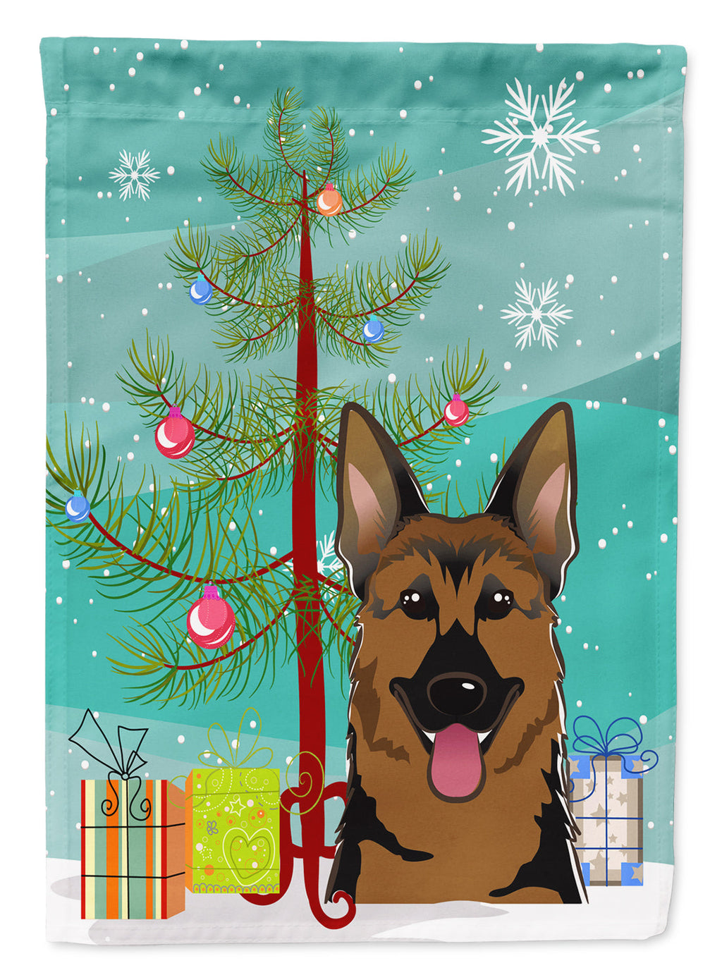 Christmas Tree and German Shepherd House Flag 28x40 Porch Sleeve Pole Decorative Outside Yard Banner Artwork Wall Hanging, Polyester