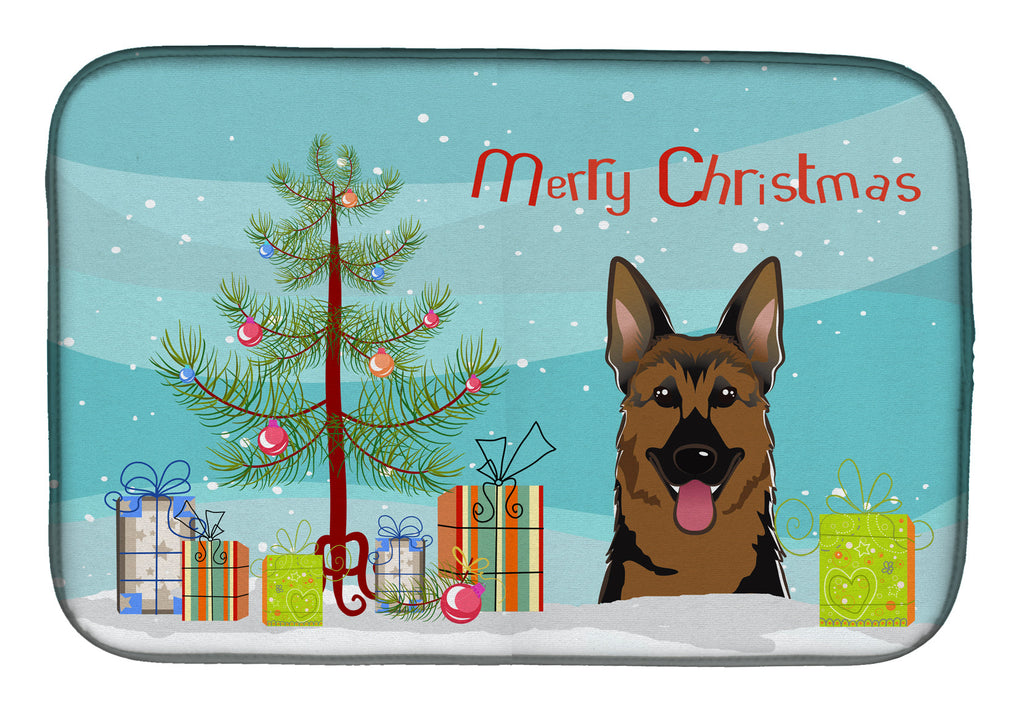 Christmas Tree and German Shepherd Dish Drying Mat Absorbent Dish Drying Mat Pad for Kitchen Counter Dish Drainer Mat for Countertop, 14 x 21", Multicolor