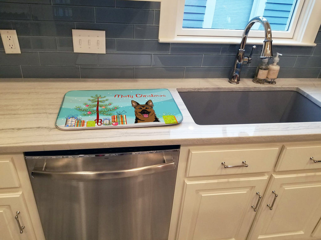 Christmas Tree and German Shepherd Dish Drying Mat Absorbent Dish Drying Mat Pad for Kitchen Counter Dish Drainer Mat for Countertop, 14 x 21", Multicolor