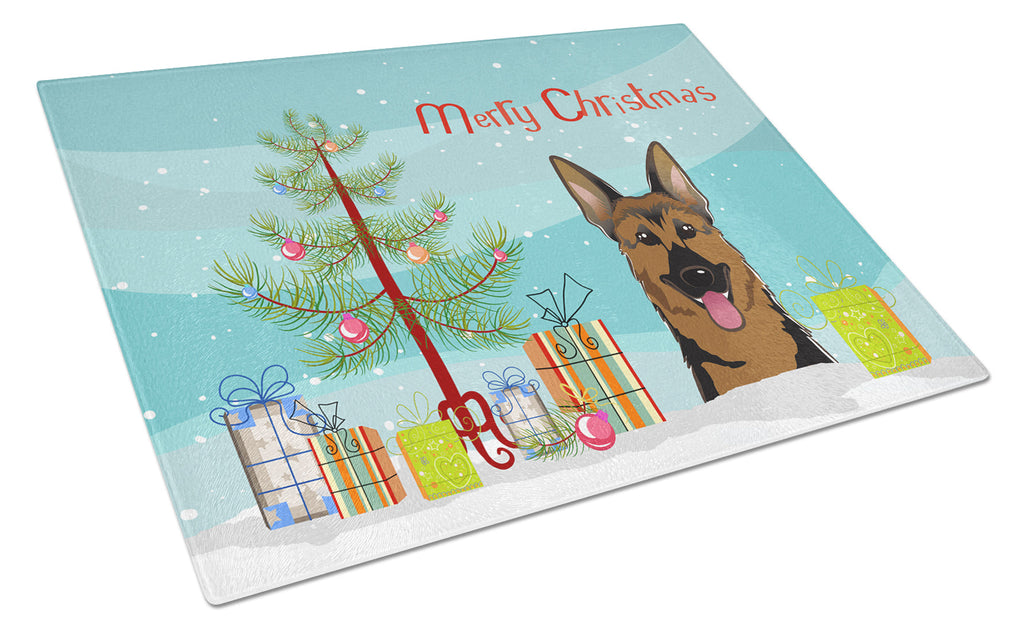 Christmas Tree and German Shepherd Cutting Board Tempered Glass Kitchen Cutting Surface, Heat Resistant Chopping, Non-Slip Feet, Food Prep & Serving