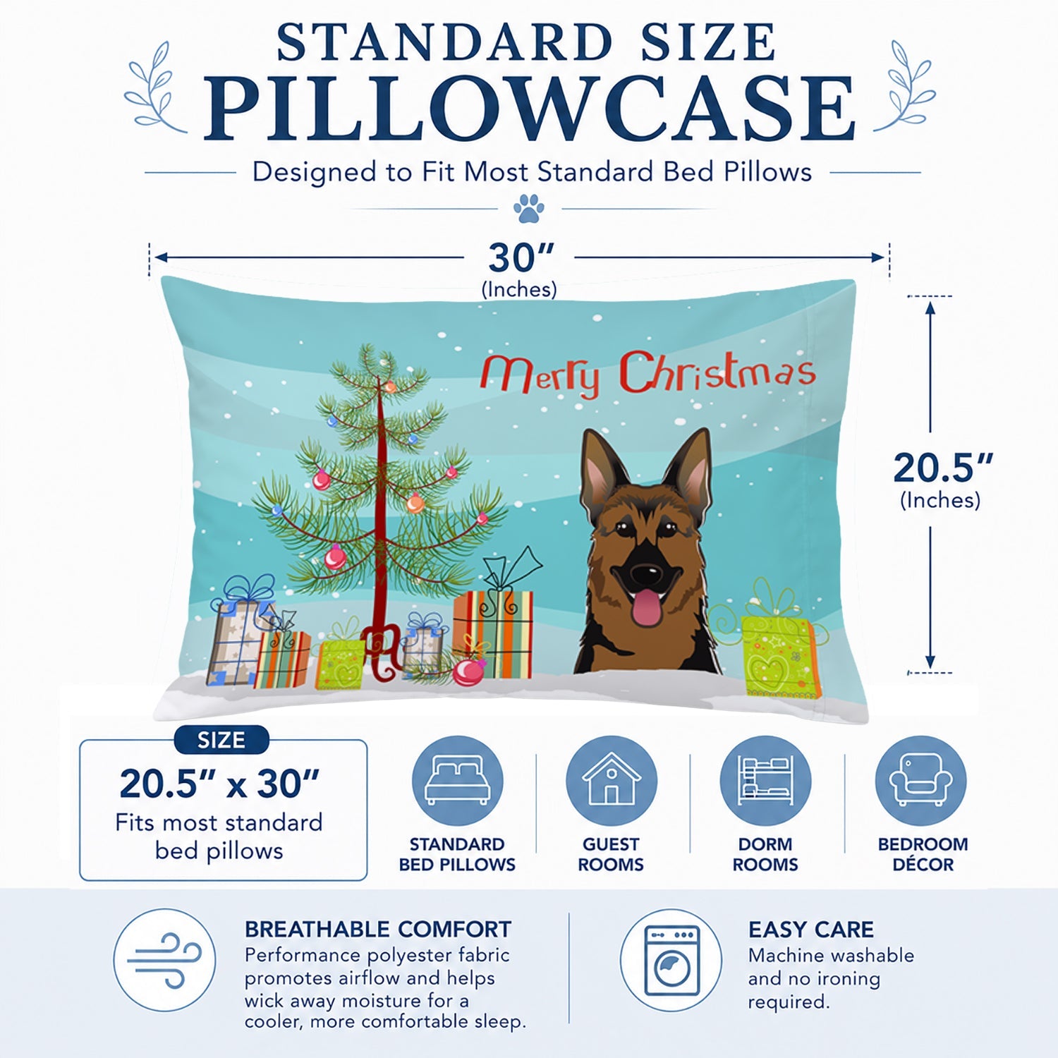 Christmas Tree and German Shepherd Standard Pillowcase Lightweight Super Soft Easy Care Decorative Artwork Pillowcase, Standard