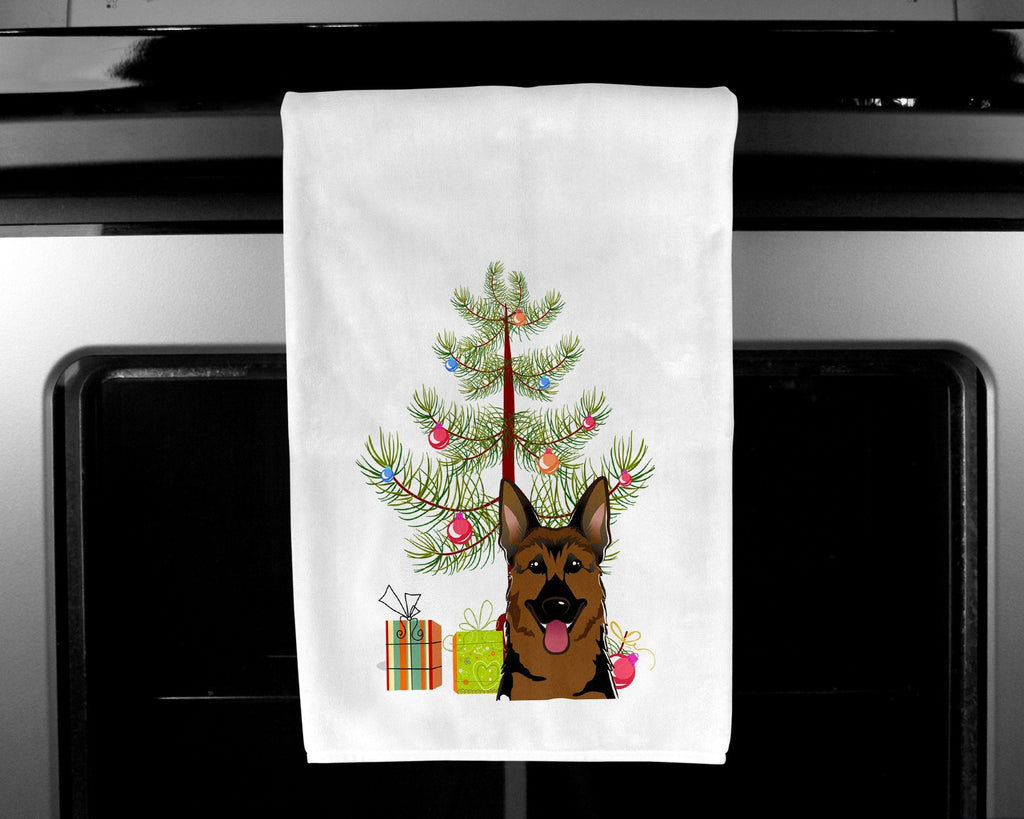 Christmas Tree and German Shepherd Kitchen Towel Set of 2 White Dish Towels Decorative Bathroom Hand towel for Hand, Face, Hair, Yoga, Tea, Dishcloth, 19 X 28", White