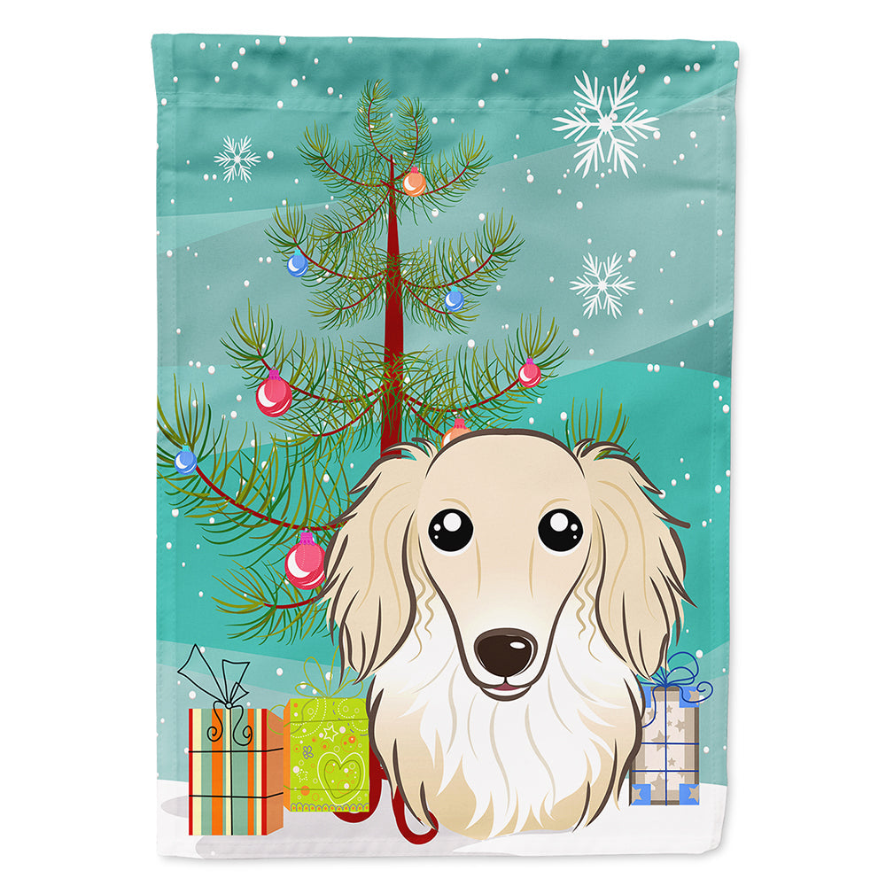 Christmas Tree and Longhair Creme Dachshund House Flag 28x40 Porch Sleeve Pole Decorative Outside Yard Banner Artwork Wall Hanging, Polyester