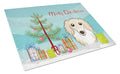 Christmas Tree and Longhair Creme Dachshund Cutting Board Tempered Glass Kitchen Cutting Surface, Heat Resistant Chopping, Non-Slip Feet, Food Prep & Serving