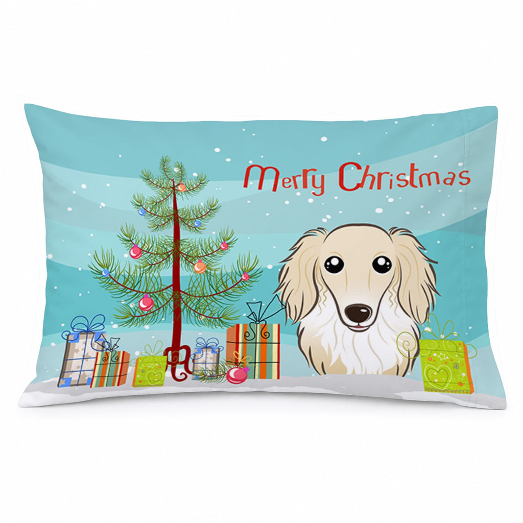 Christmas Tree and Longhair Creme Dachshund Standard Pillowcase Lightweight Super Soft Easy Care Decorative Artwork Pillowcase, Standard