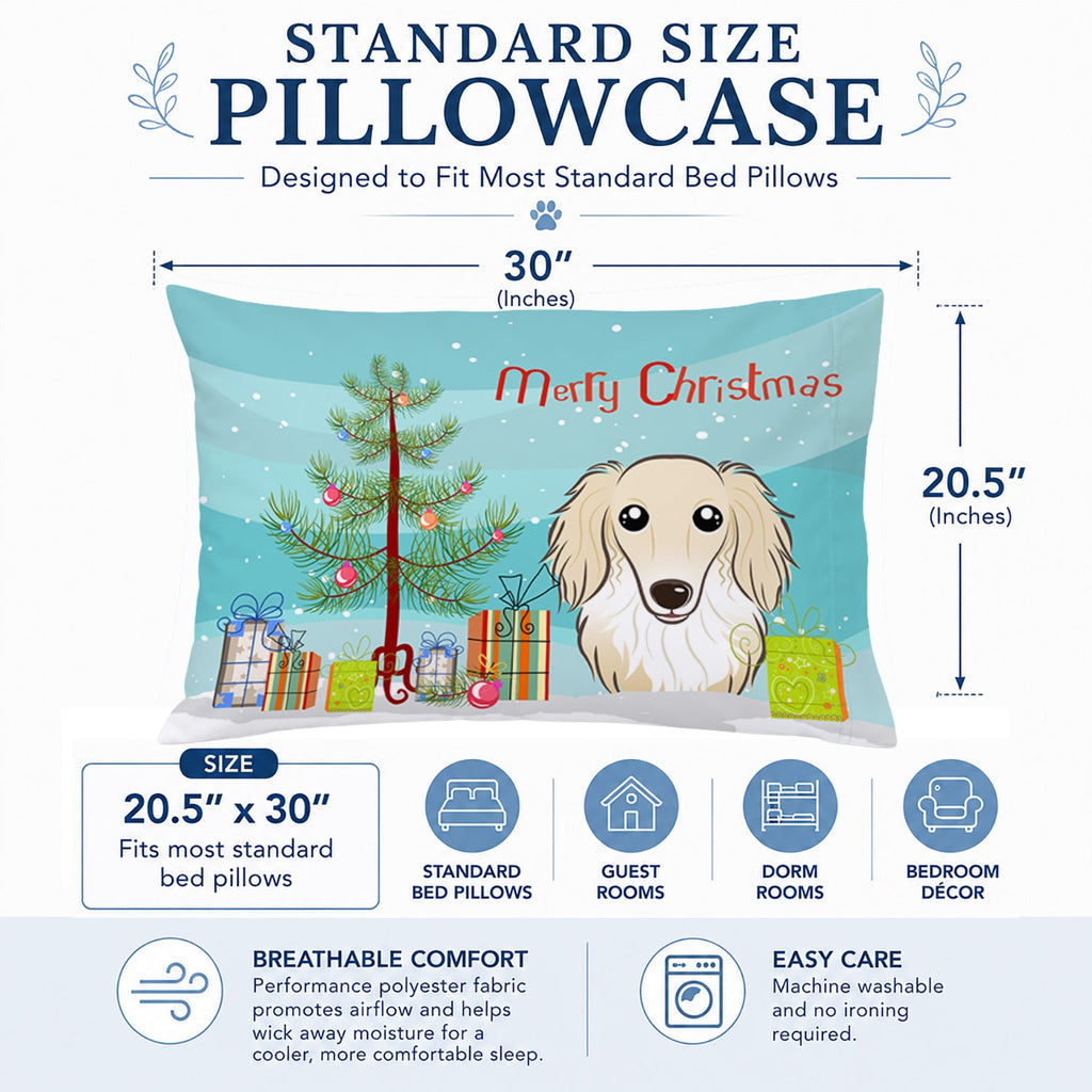 Christmas Tree and Longhair Creme Dachshund Standard Pillowcase Lightweight Super Soft Easy Care Decorative Artwork Pillowcase, Standard