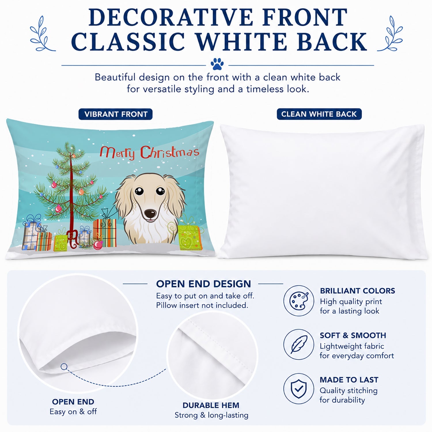 Christmas Tree and Longhair Creme Dachshund Standard Pillowcase Lightweight Super Soft Easy Care Decorative Artwork Pillowcase, Standard