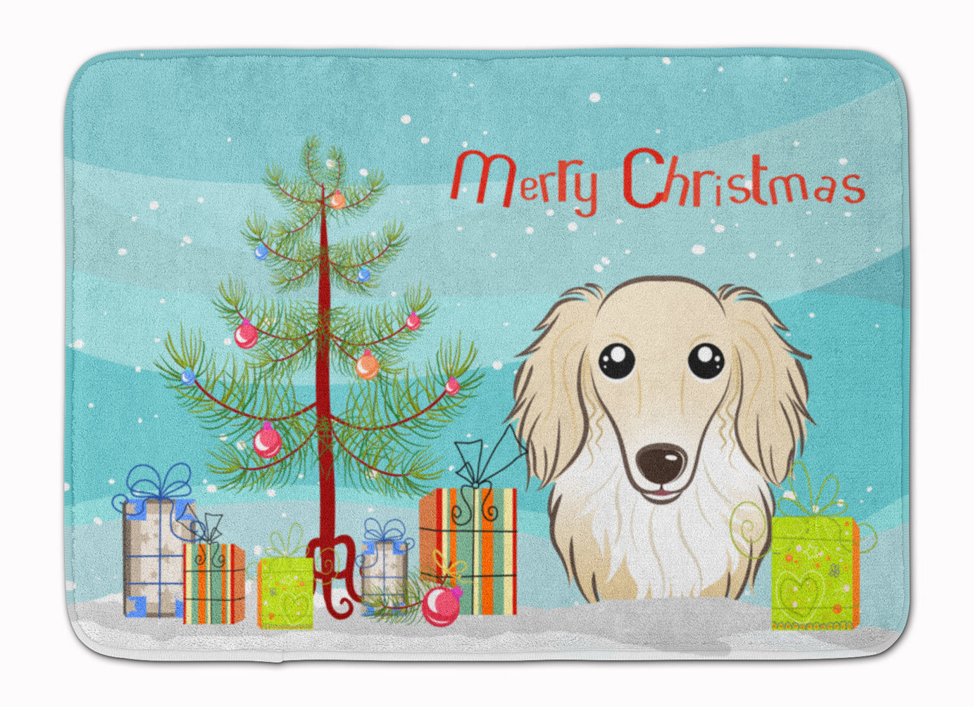 Christmas Tree and Longhair Creme Dachshund Memory Foam Kitchen Mat Machine Washable Anti-Fatigue Cushion Comfort Bath or Kitchen Rug