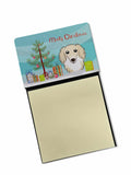 Christmas Tree and Longhair Creme Dachshund Watercolor Sticky Note Holder Refillable Dispenser Desk Accessory 3x3 Pad Gift