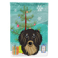 Christmas Tree and Longhair Black and Tan Dachshund House Flag 28x40 Porch Sleeve Pole Decorative Outside Yard Banner Artwork Wall Hanging, Polyester