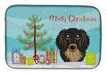 Christmas Tree and Longhair Black and Tan Dachshund Dish Drying Mat Absorbent Dish Drying Mat Pad for Kitchen Counter Dish Drainer Mat for Countertop, 14 x 21", Multicolor