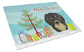 Christmas Tree and Longhair Black and Tan Dachshund Cutting Board Tempered Glass Kitchen Cutting Surface, Heat Resistant Chopping, Non-Slip Feet, Food Prep & Serving