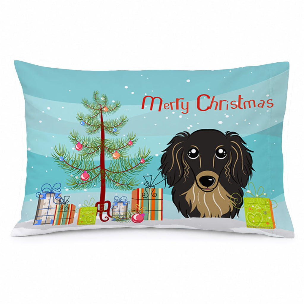 Christmas Tree and Longhair Black and Tan Dachshund Standard Pillowcase Lightweight Super Soft Easy Care Decorative Artwork Pillowcase, Standard