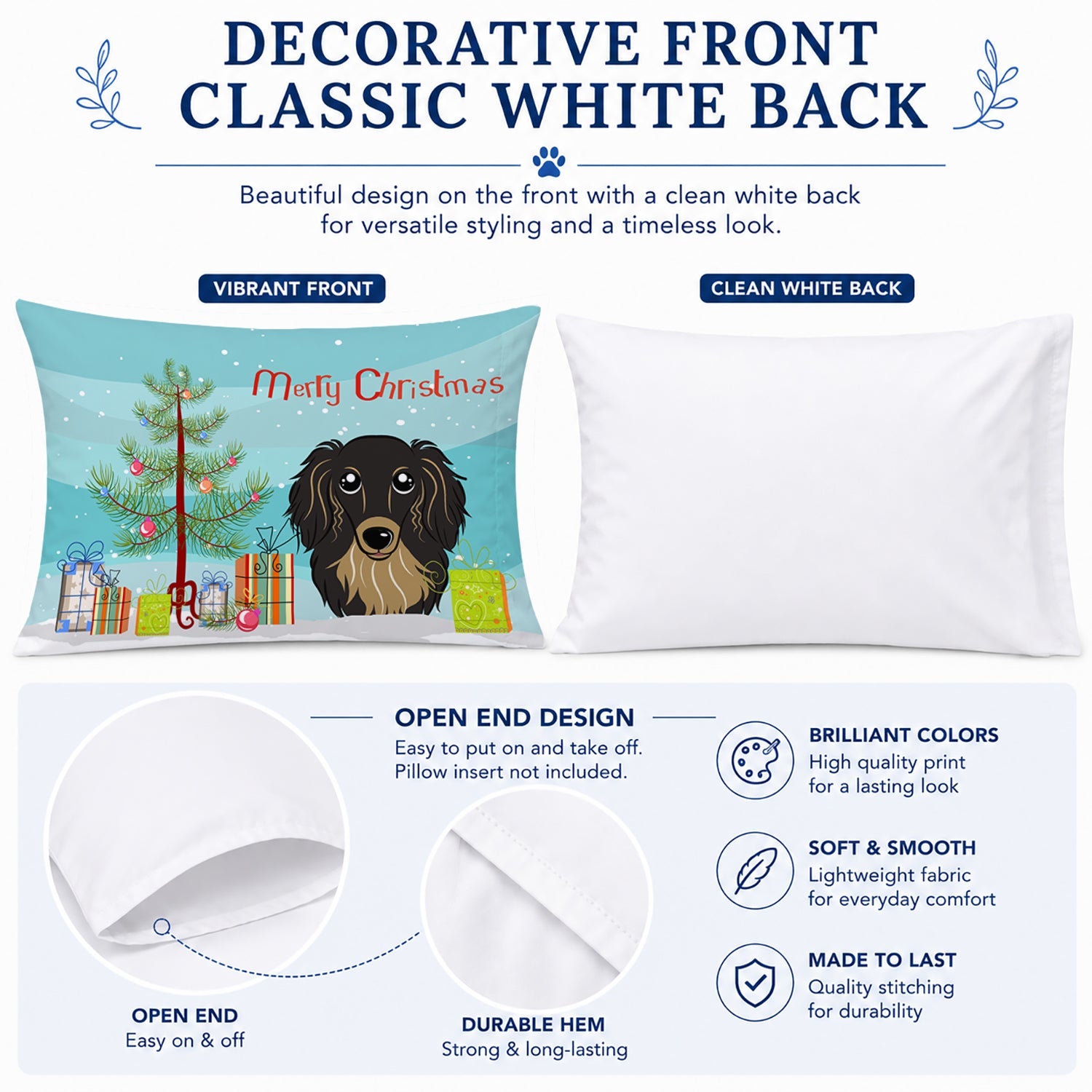Christmas Tree and Longhair Black and Tan Dachshund Standard Pillowcase Lightweight Super Soft Easy Care Decorative Artwork Pillowcase, Standard