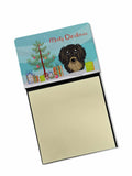 Christmas Tree and Longhair Black and Tan Dachshund Watercolor Sticky Note Holder Refillable Dispenser Desk Accessory 3x3 Pad Gift