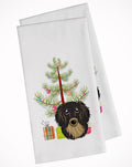 Christmas Tree and Longhair Black and Tan Dachshund Kitchen Towel Set of 2 White Dish Towels Decorative Bathroom Hand towel for Hand, Face, Hair, Yoga, Tea, Dishcloth, 19 X 28", White