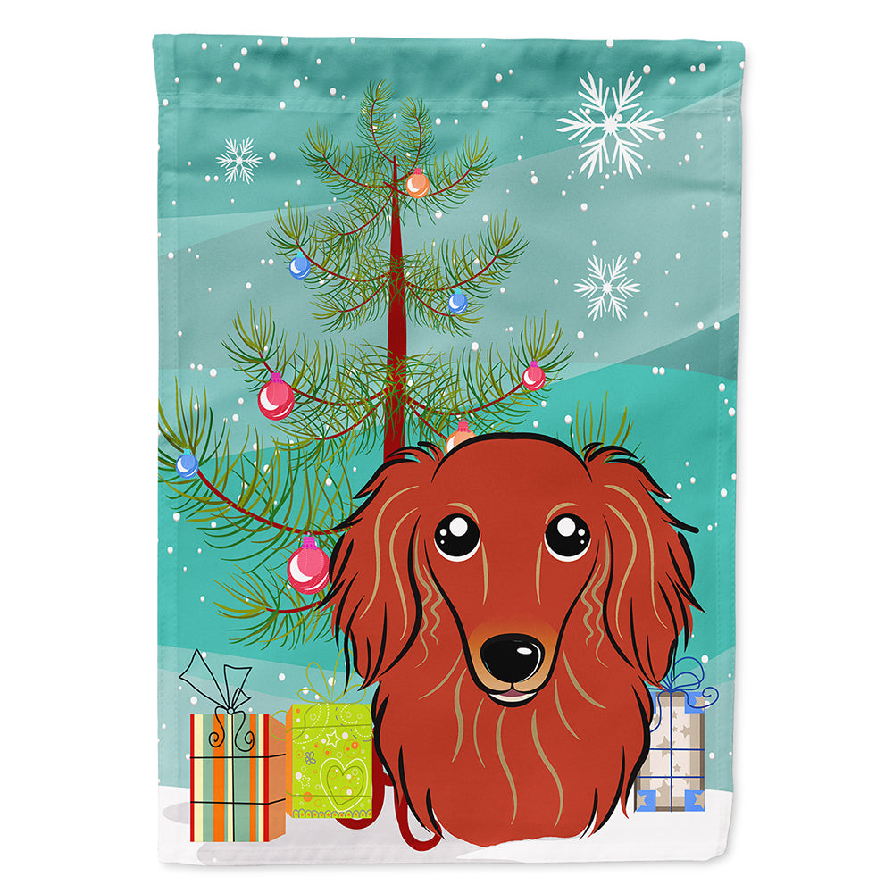 Christmas Tree and Longhair Red Dachshund House Flag 28x40 Porch Sleeve Pole Decorative Outside Yard Banner Artwork Wall Hanging, Polyester