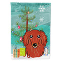 Christmas Tree and Longhair Red Dachshund House Flag 28x40 Porch Sleeve Pole Decorative Outside Yard Banner Artwork Wall Hanging, Polyester