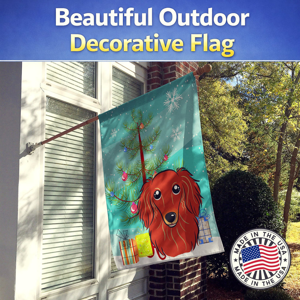 Christmas Tree and Longhair Red Dachshund House Flag 28x40 Porch Sleeve Pole Decorative Outside Yard Banner Artwork Wall Hanging, Polyester