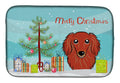 Christmas Tree and Longhair Red Dachshund Dish Drying Mat Absorbent Dish Drying Mat Pad for Kitchen Counter Dish Drainer Mat for Countertop, 14 x 21", Multicolor