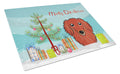 Christmas Tree and Longhair Red Dachshund Cutting Board Tempered Glass Kitchen Cutting Surface, Heat Resistant Chopping, Non-Slip Feet, Food Prep & Serving