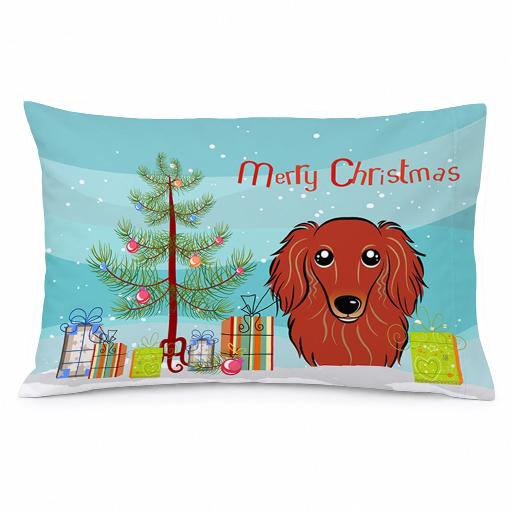 Christmas Tree and Longhair Red Dachshund Standard Pillowcase Lightweight Super Soft Easy Care Decorative Artwork Pillowcase, Standard