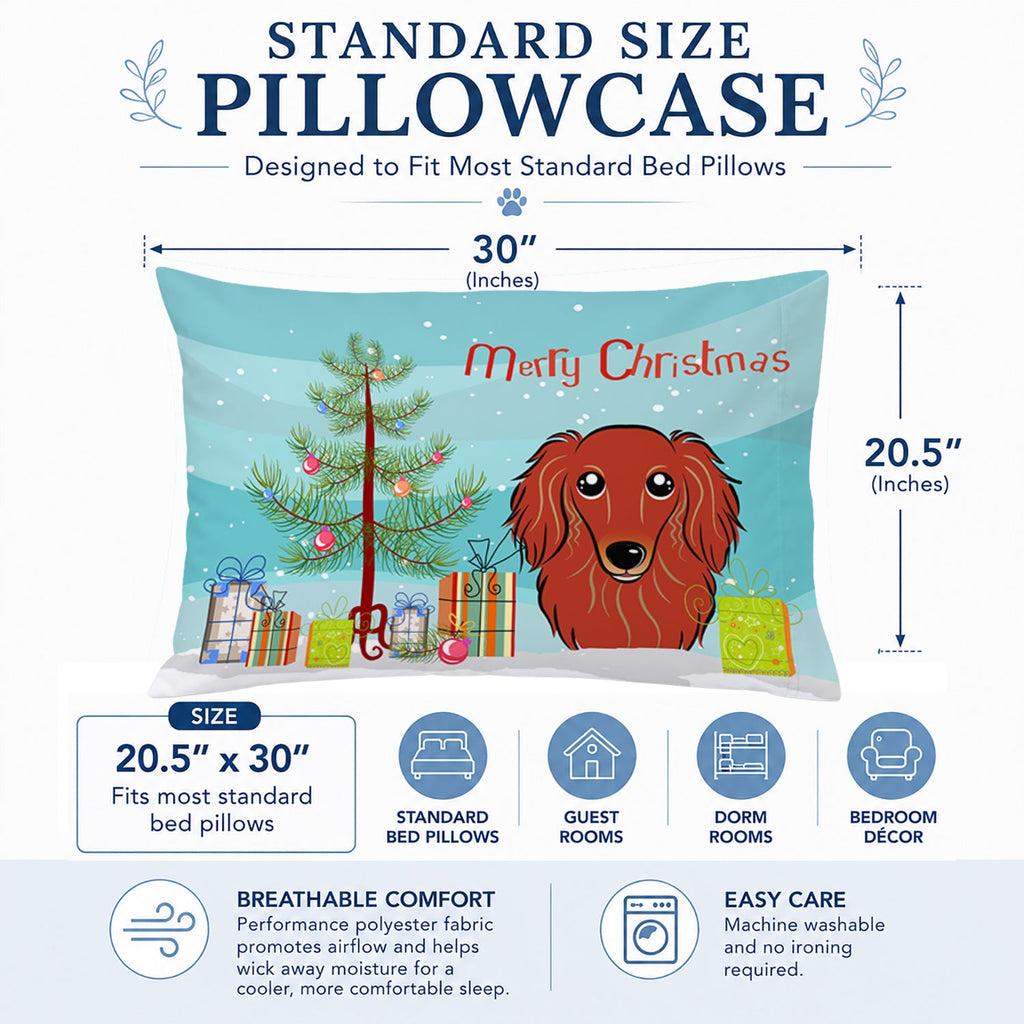 Christmas Tree and Longhair Red Dachshund Standard Pillowcase Lightweight Super Soft Easy Care Decorative Artwork Pillowcase, Standard