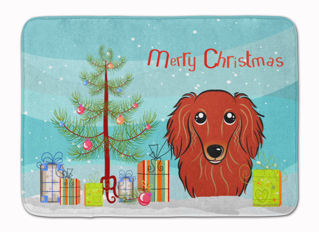 Christmas Tree and Longhair Red Dachshund Memory Foam Kitchen Mat Machine Washable Anti-Fatigue Cushion Comfort Bath or Kitchen Rug