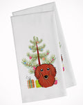 Christmas Tree and Longhair Red Dachshund Kitchen Towel Set of 2 White Dish Towels Decorative Bathroom Hand towel for Hand, Face, Hair, Yoga, Tea, Dishcloth, 19 X 28", White