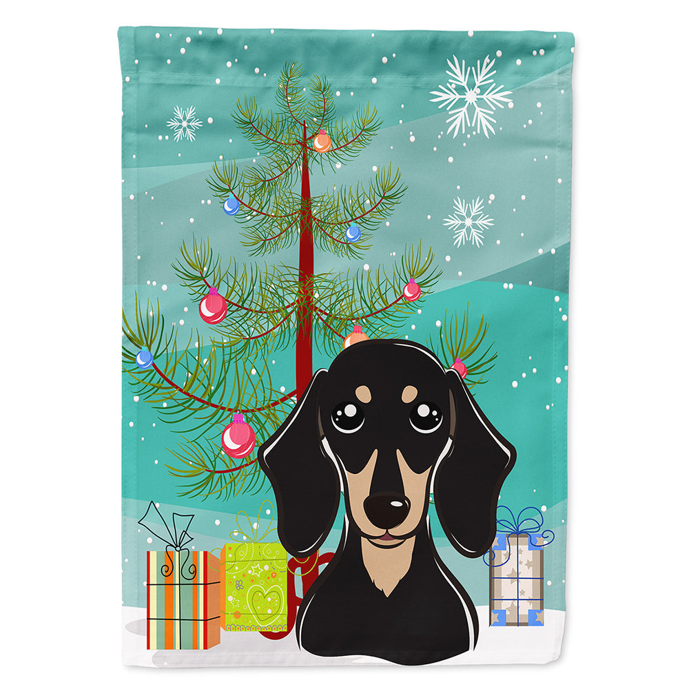 Christmas Tree and Smooth Black and Tan Dachshund House Flag 28x40 Porch Sleeve Pole Decorative Outside Yard Banner Artwork Wall Hanging, Polyester