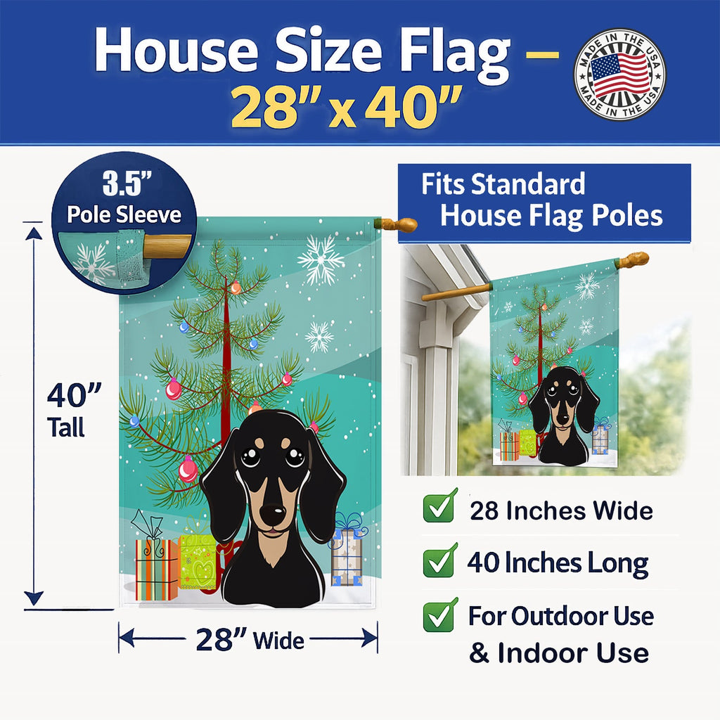 Christmas Tree and Smooth Black and Tan Dachshund House Flag 28x40 Porch Sleeve Pole Decorative Outside Yard Banner Artwork Wall Hanging, Polyester