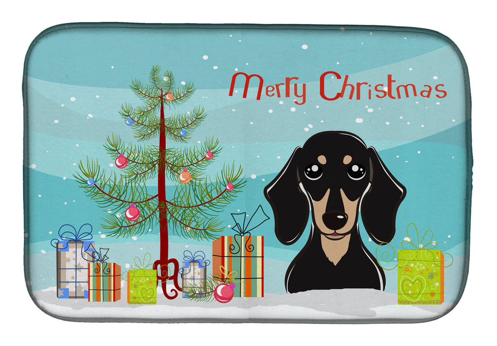 Christmas Tree and Smooth Black and Tan Dachshund Dish Drying Mat Absorbent Dish Drying Mat Pad for Kitchen Counter Dish Drainer Mat for Countertop, 14 x 21", Multicolor