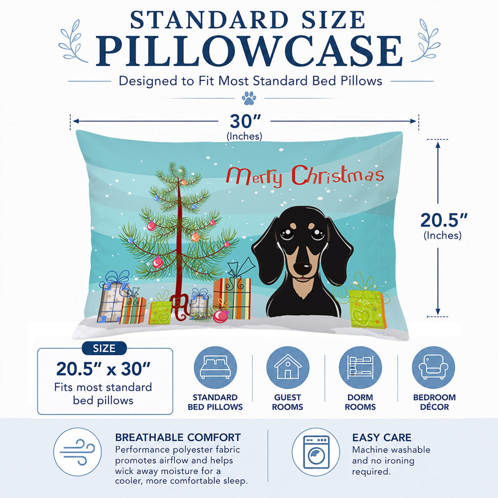 Christmas Tree and Smooth Black and Tan Dachshund Standard Pillowcase Lightweight Super Soft Easy Care Decorative Artwork Pillowcase, Standard