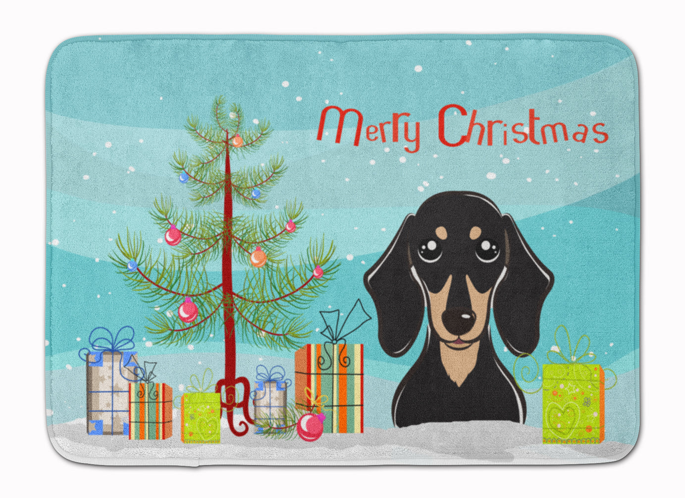 Christmas Tree and Smooth Black and Tan Dachshund Memory Foam Kitchen Mat Machine Washable Anti-Fatigue Cushion Comfort Bath or Kitchen Rug