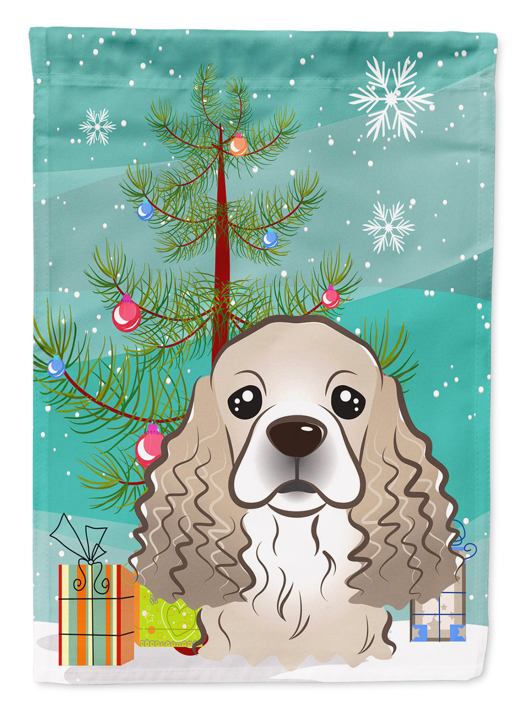 Christmas Tree and Cocker Spaniel House Flag 28x40 Porch Sleeve Pole Decorative Outside Yard Banner Artwork Wall Hanging, Polyester