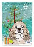 Christmas Tree and Cocker Spaniel House Flag 28x40 Porch Sleeve Pole Decorative Outside Yard Banner Artwork Wall Hanging, Polyester
