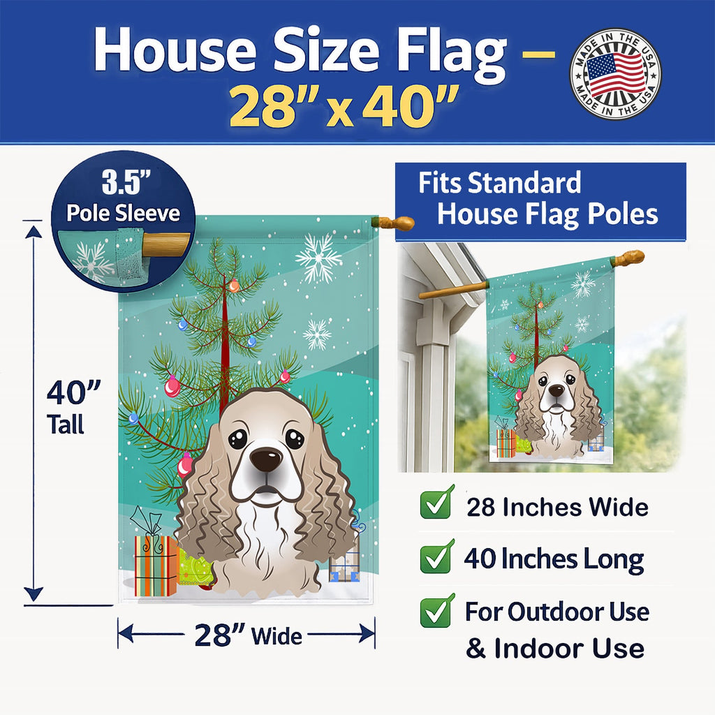 Christmas Tree and Cocker Spaniel House Flag 28x40 Porch Sleeve Pole Decorative Outside Yard Banner Artwork Wall Hanging, Polyester