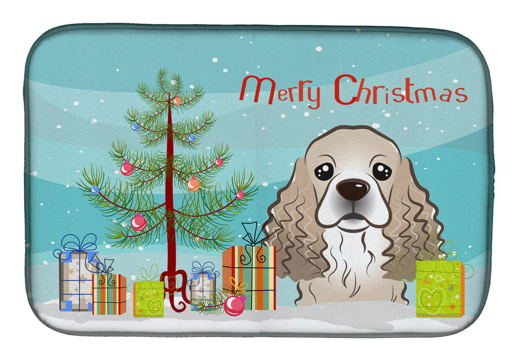 Christmas Tree and Cocker Spaniel Dish Drying Mat Absorbent Dish Drying Mat Pad for Kitchen Counter Dish Drainer Mat for Countertop, 14 x 21", Multicolor