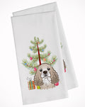 Christmas Tree and Cocker Spaniel Kitchen Towel Set of 2 White Dish Towels Decorative Bathroom Hand towel for Hand, Face, Hair, Yoga, Tea, Dishcloth, 19 X 28", White