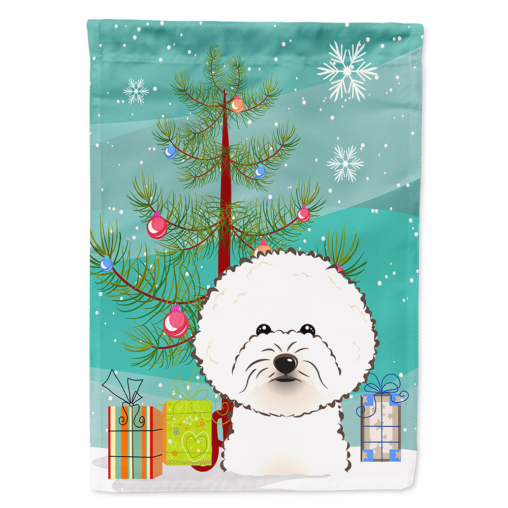 Christmas Tree and Bichon Frise House Flag 28x40 Porch Sleeve Pole Decorative Outside Yard Banner Artwork Wall Hanging, Polyester