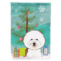 Christmas Tree and Bichon Frise House Flag 28x40 Porch Sleeve Pole Decorative Outside Yard Banner Artwork Wall Hanging, Polyester