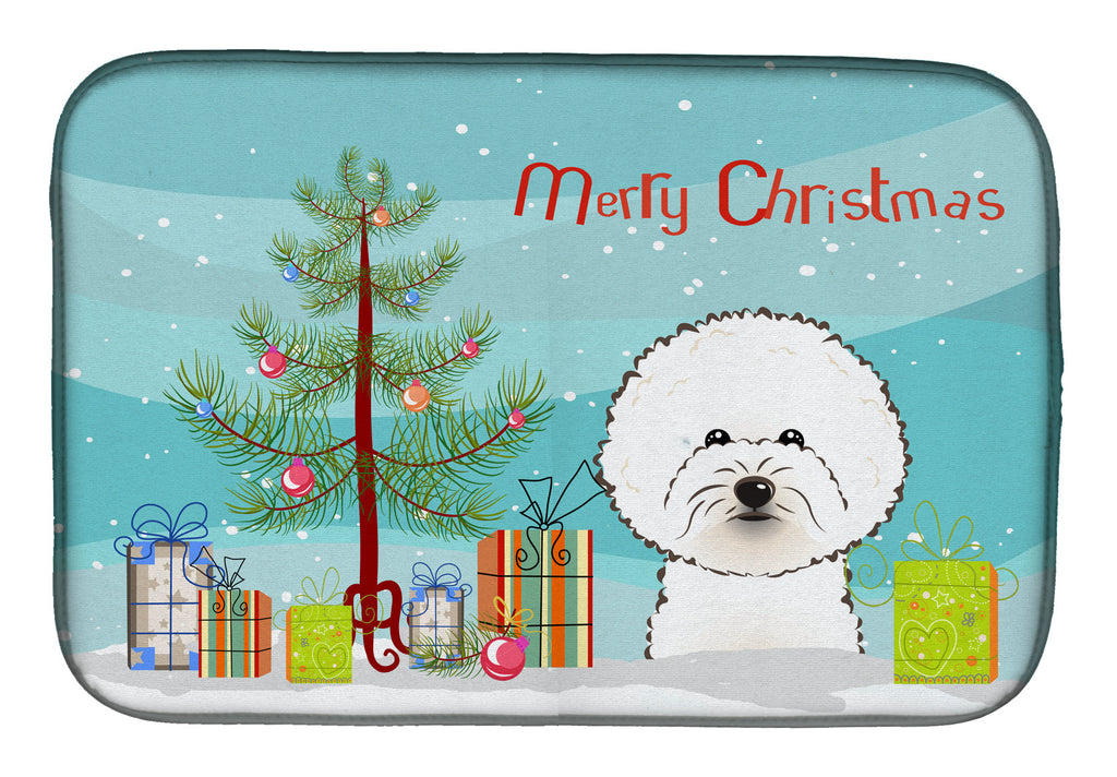 Christmas Tree and Bichon Frise Dish Drying Mat Absorbent Dish Drying Mat Pad for Kitchen Counter Dish Drainer Mat for Countertop, 14 x 21", Multicolor